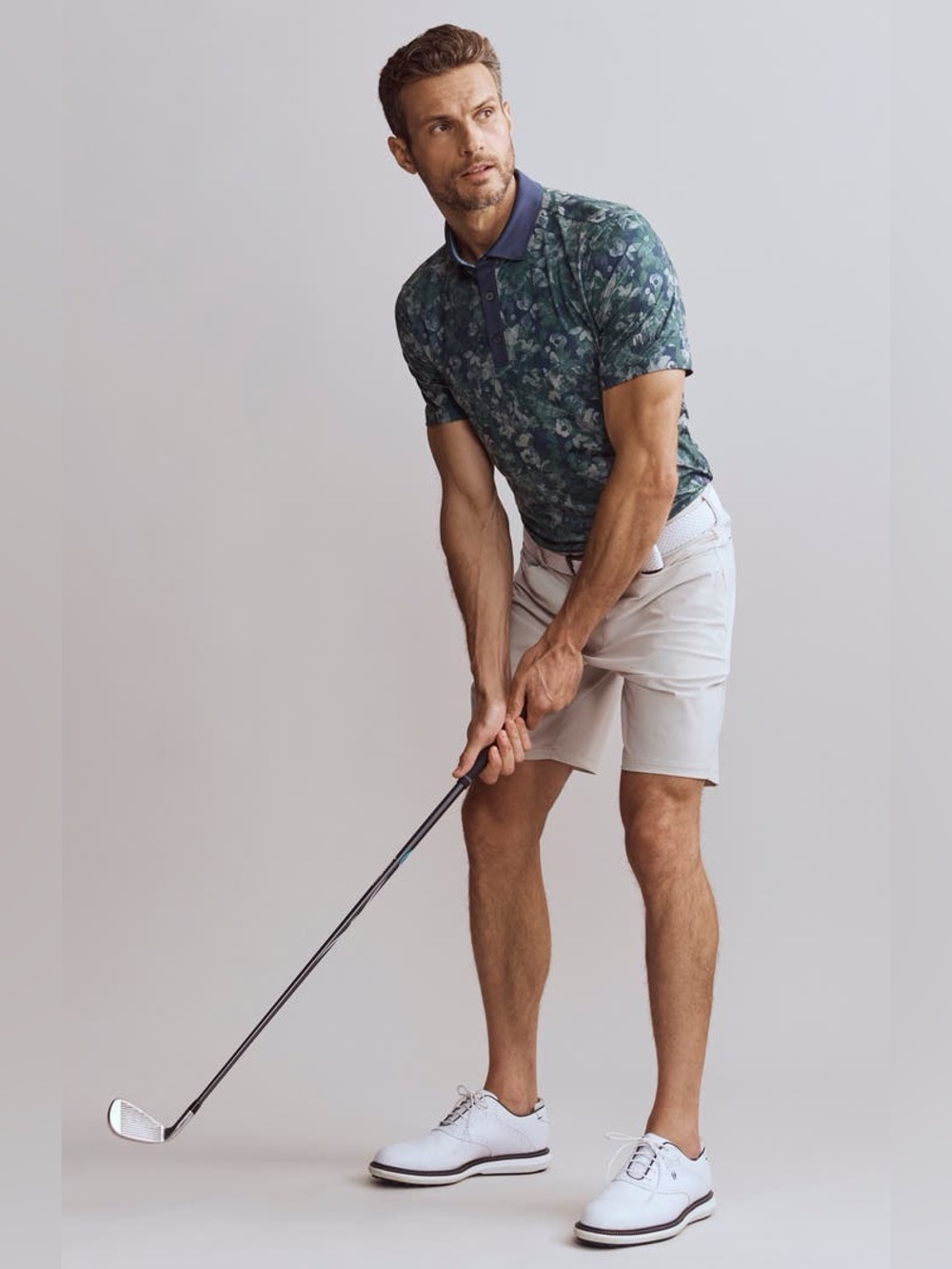 RHONE Floral Polo Shirt in Green and Navy